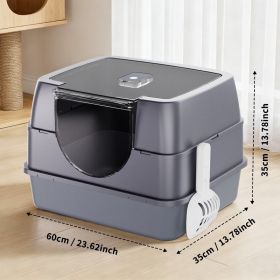 Dark Gray Top Entry Fully Enclosed Cat Litter Box, With Free Scoop , Anti-Splash & Odor Locking, For Large Cats & Multi-Cat Households-plastic (Option: Grey)