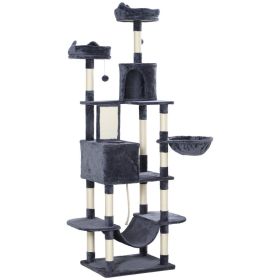 81" Cat Tree w/ Cat Scratching Posts, Scratching Board, Condos, Beds, Hammocks, Toy Balls, Rope Cat Toy, Gray (Option: Dark Gray-630x255x520 mm)